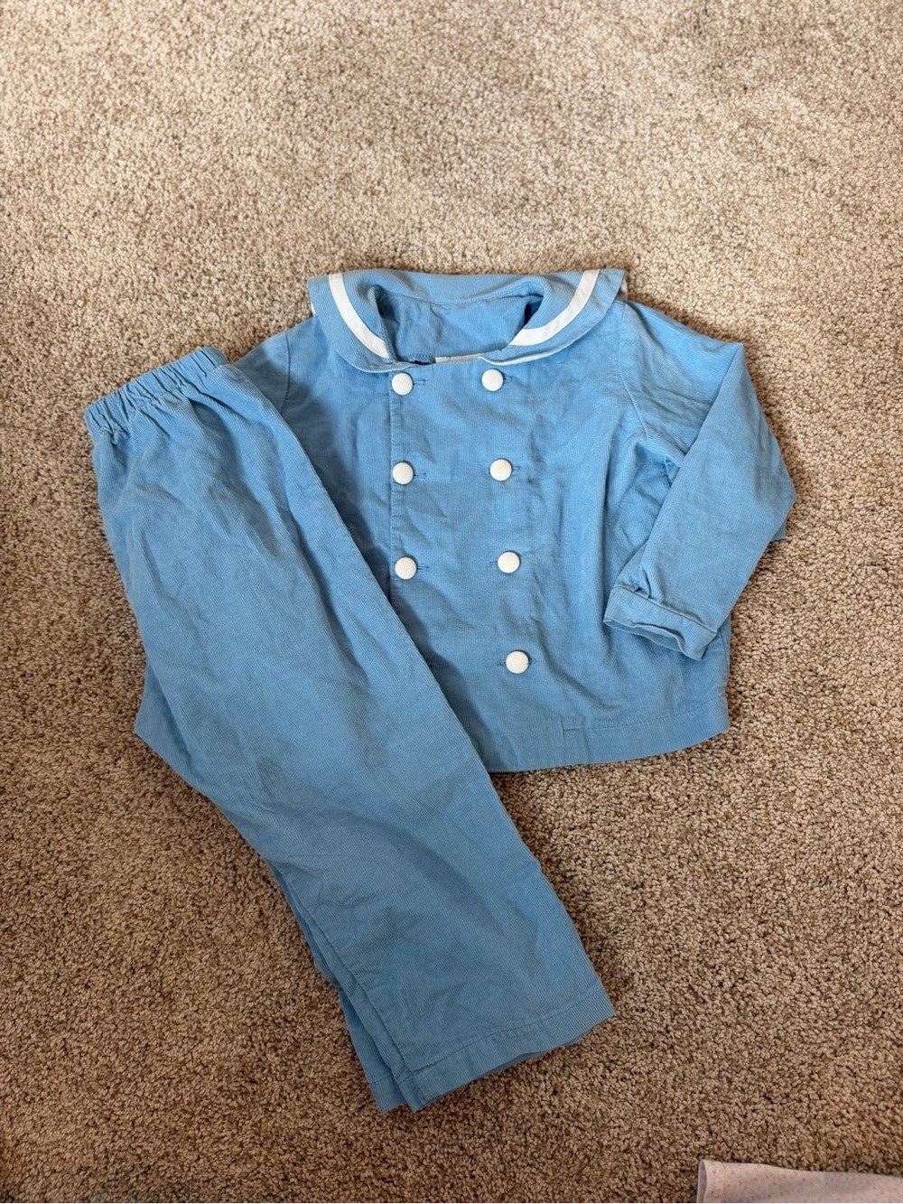 Light Blue Sailor-Style Kids Pajama Set with White Trim